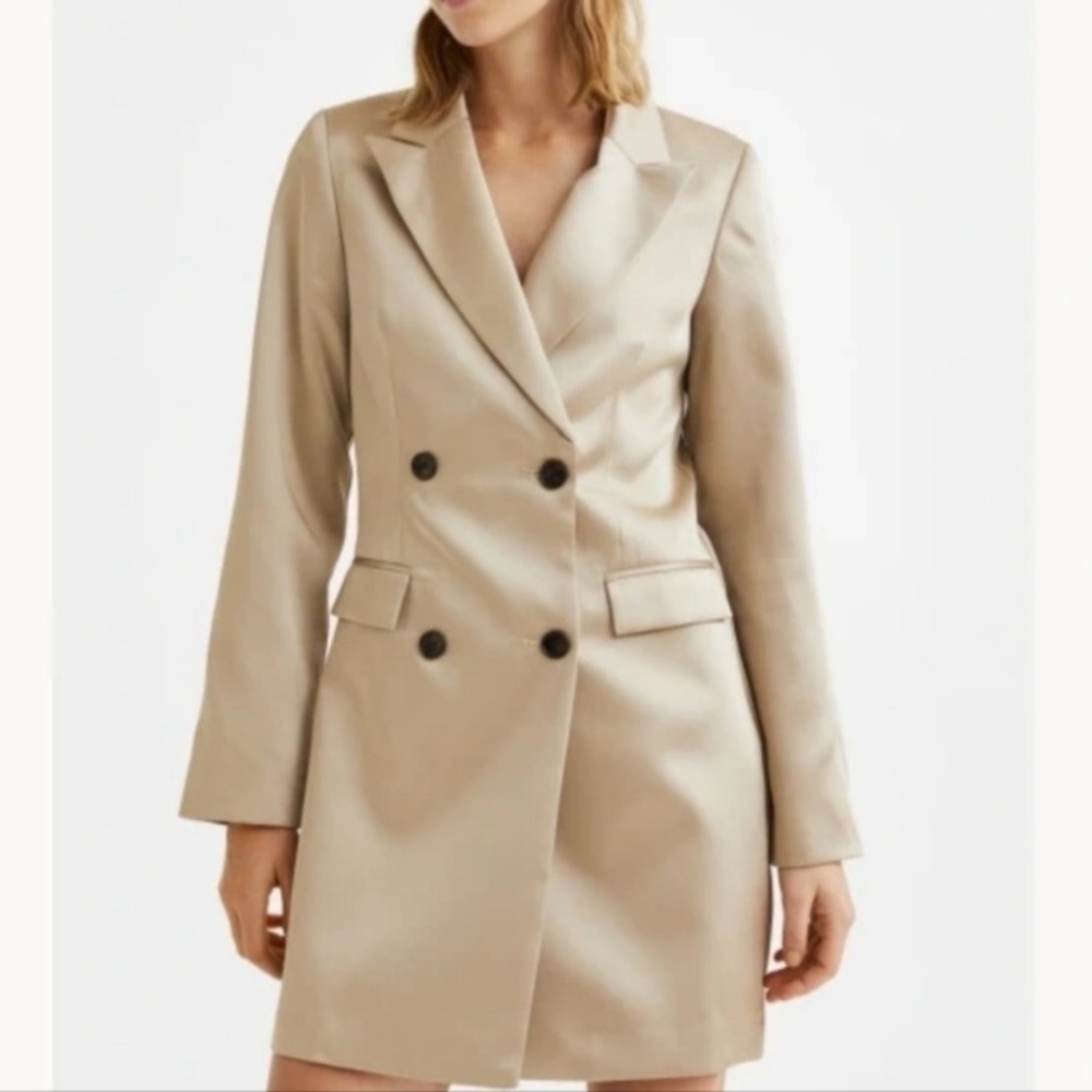 H&M Beige Double-Breasted Blazer Dress